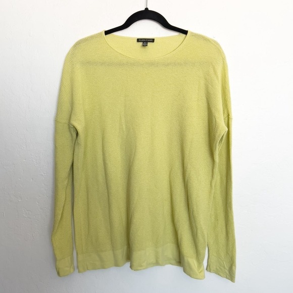 Eileen Fisher Knit Sweater Cotton Long Sleeve Small Lime Green Summer brat - Picture 1 of 5